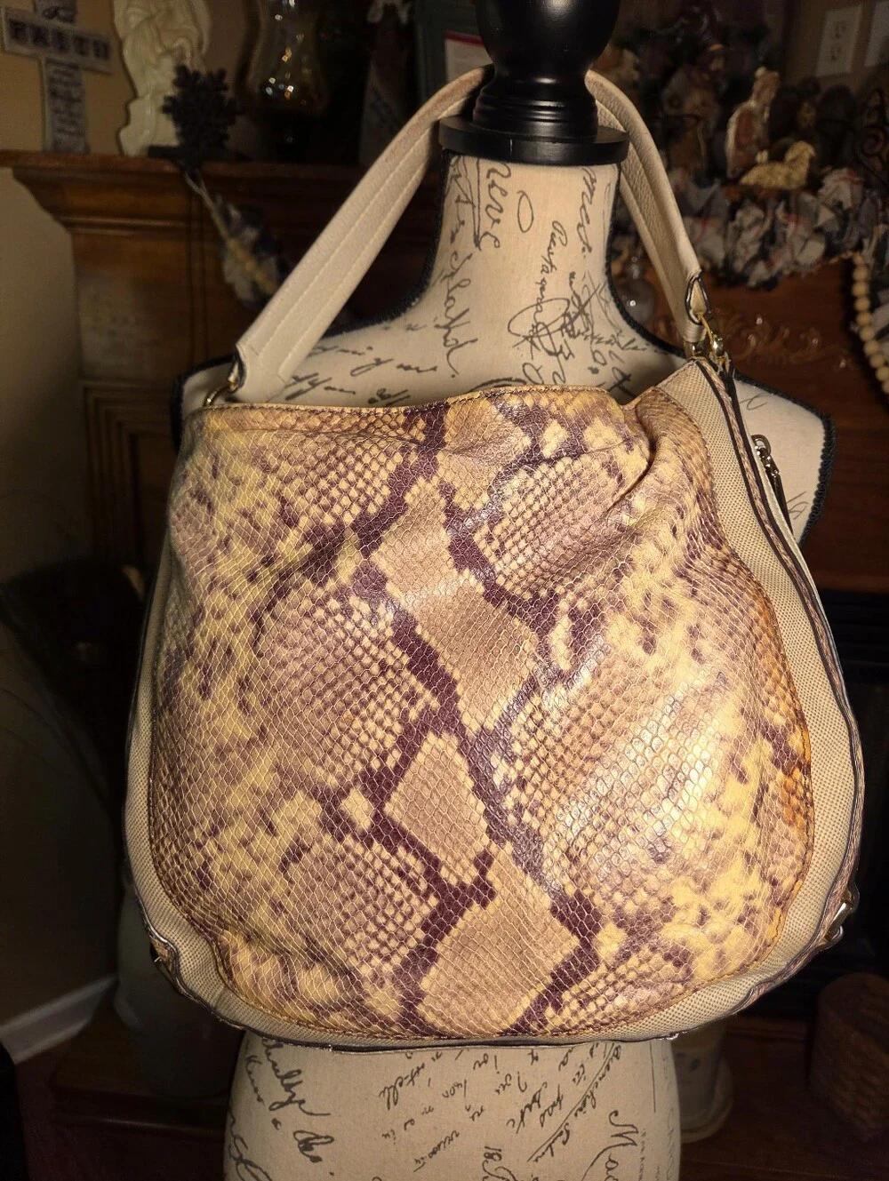 Michael Kors Julia Python Snake Embossed Leather Shoulder Bag